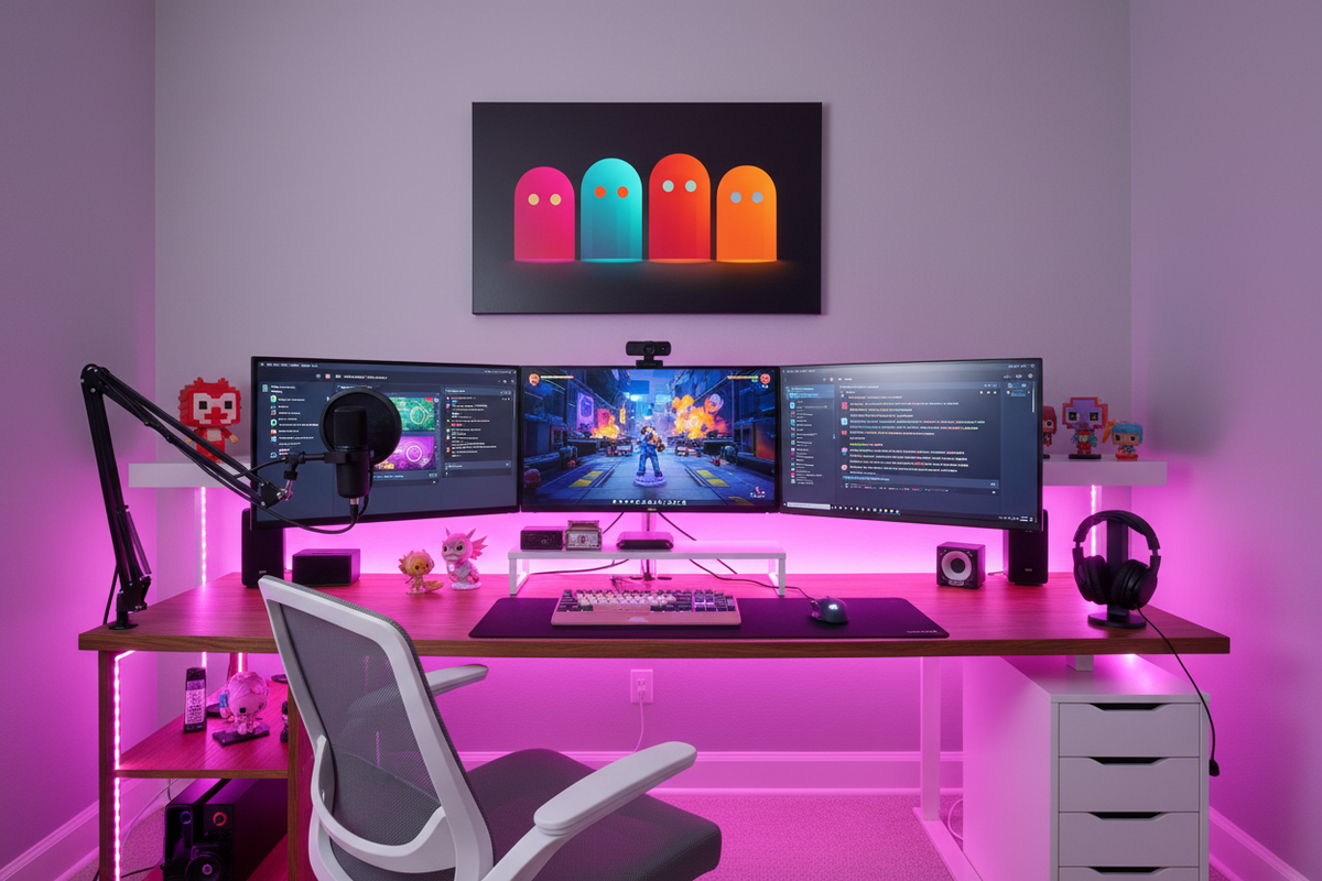 Gamer plakat vandret i lyst streamer setup