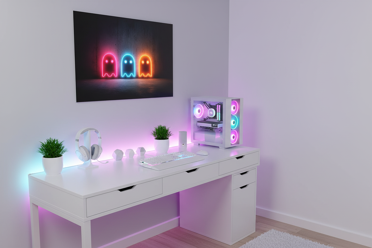 Gamer plakat vandret på lys væg i moderne gaming room