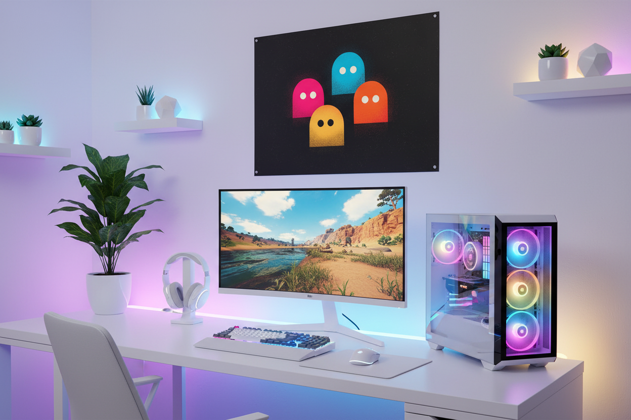 Gamer plakat vandret på lys væg i moderne gaming room