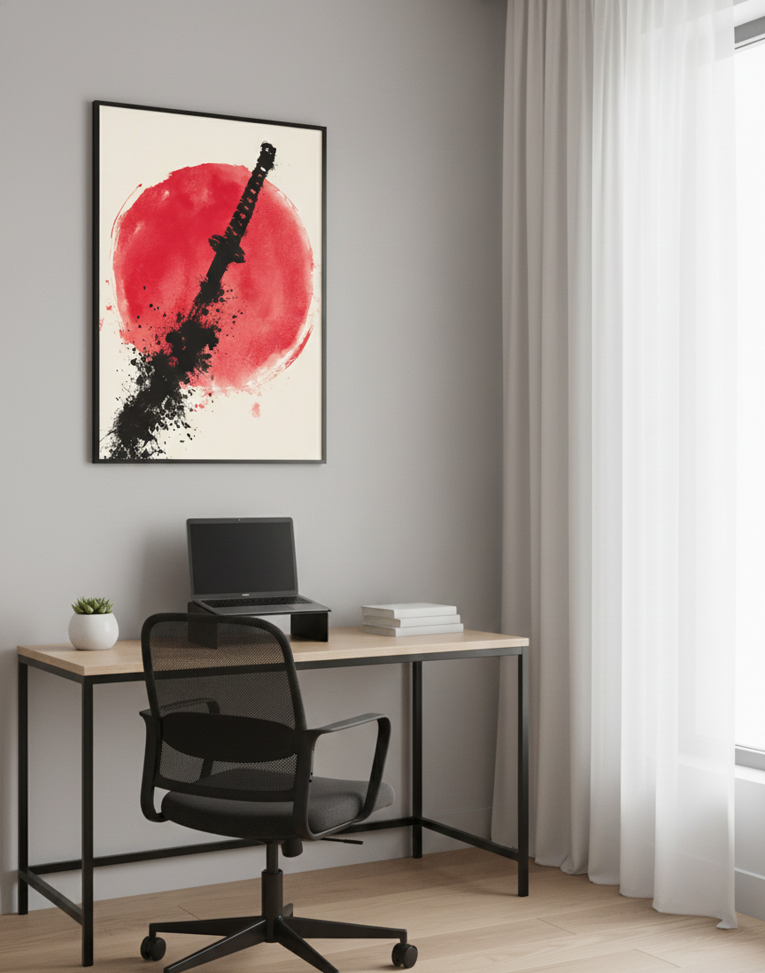 Japansk Plakat 165 – Katana i Blæk og Sol