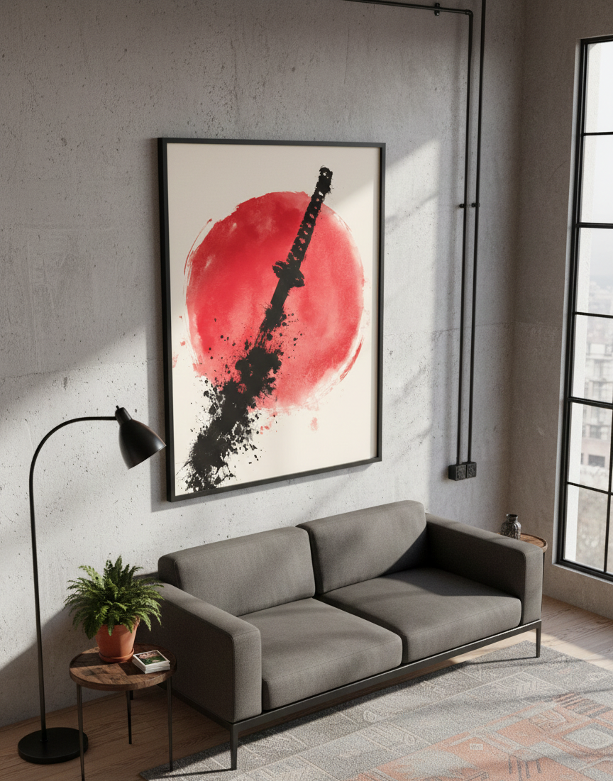 Japansk Plakat 165 – Katana i Blæk og Sol