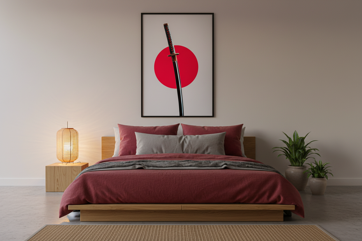 Japansk soveværelse med plakat