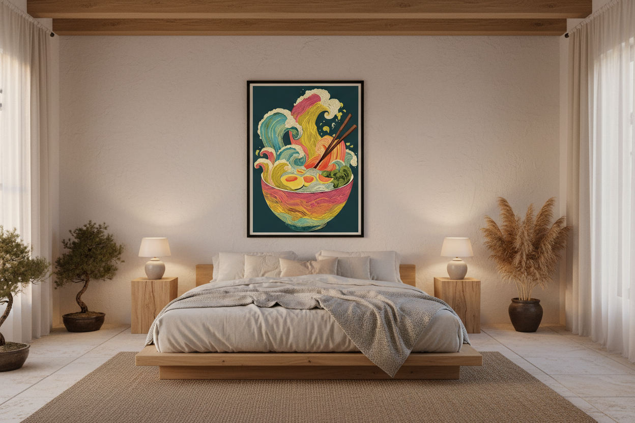 Japansk soveværelse med plakat