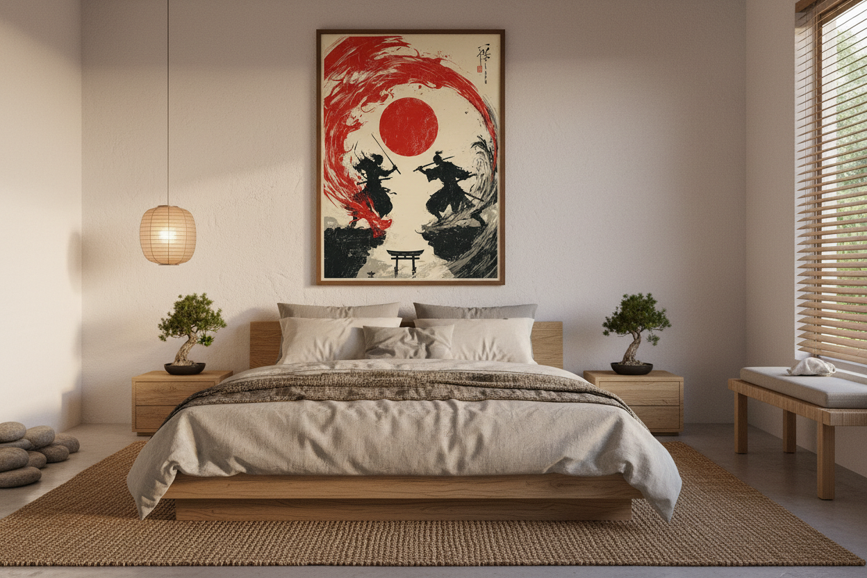 Japansk soveværelse med plakat