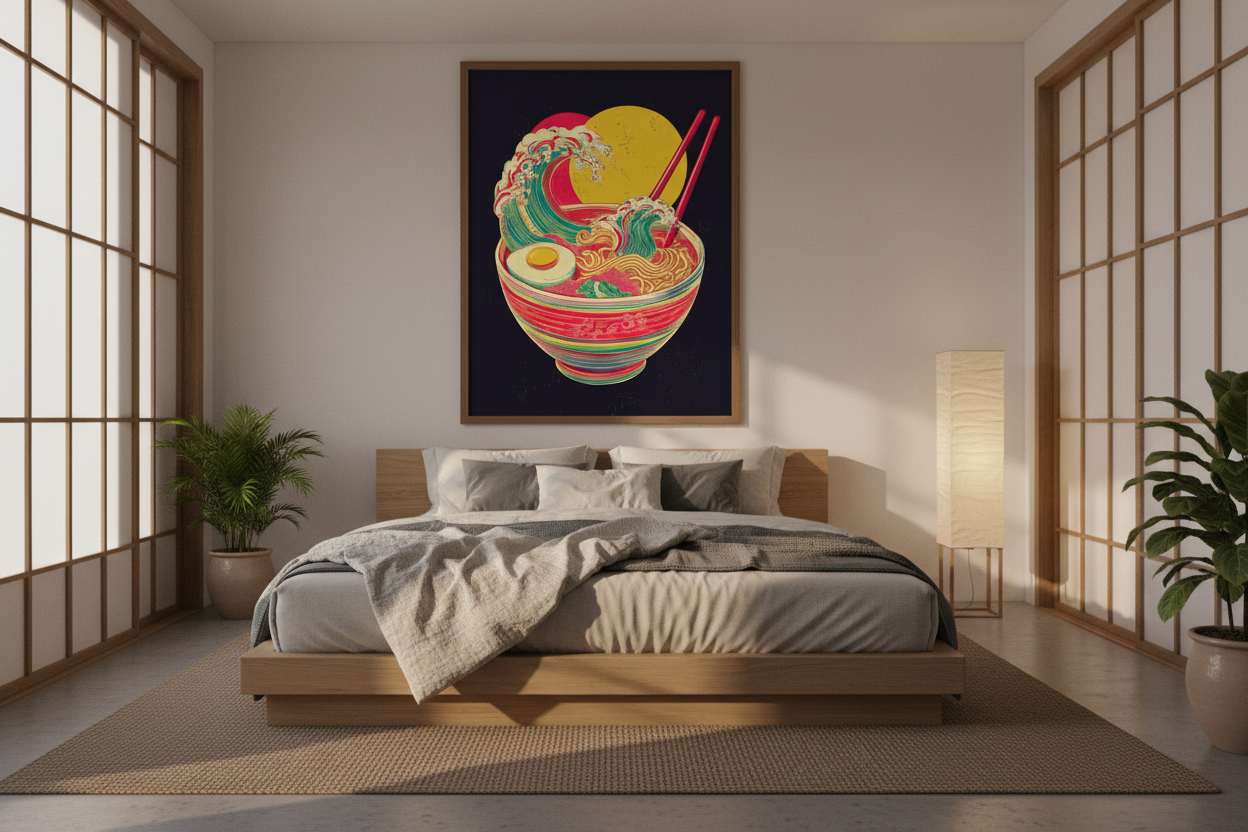 Japansk soveværelse med plakat
