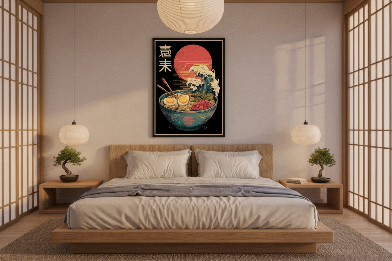 Japansk soveværelse med plakat