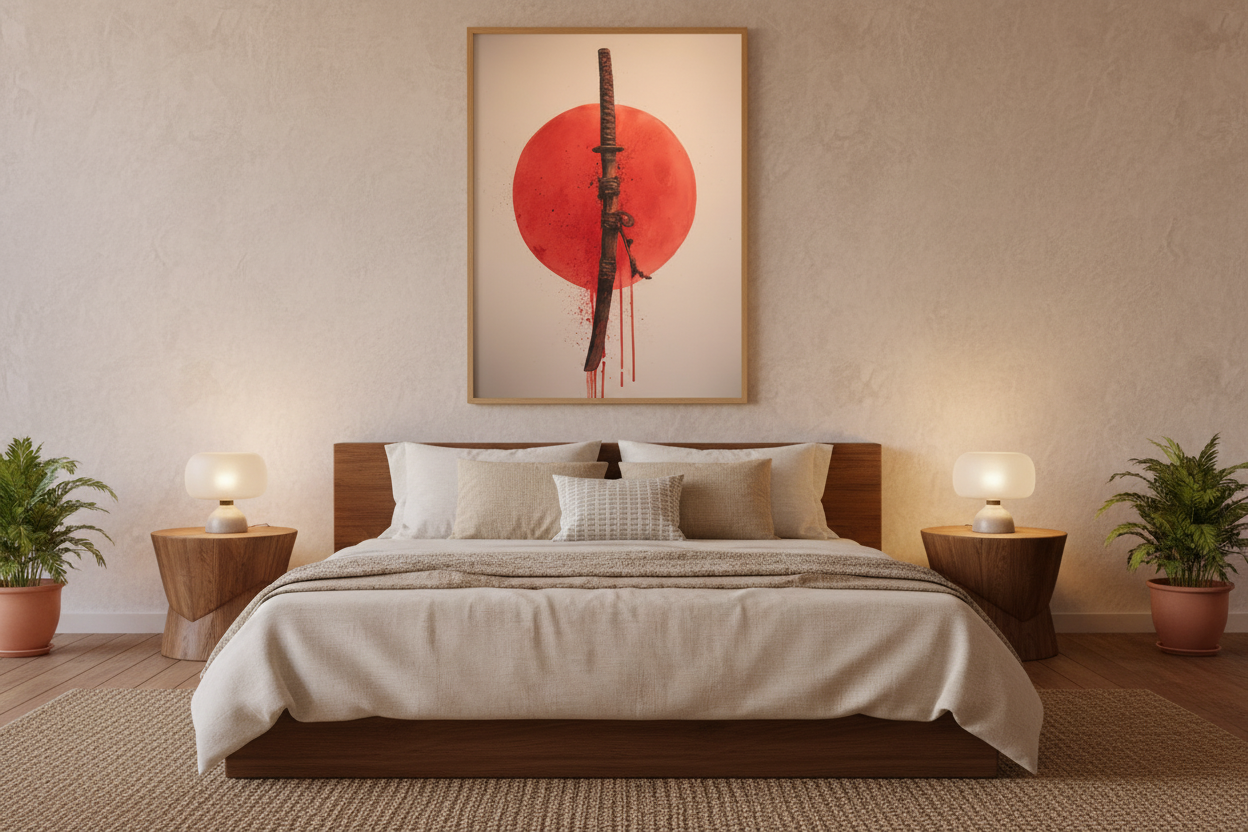 Japansk soveværelse med plakat
