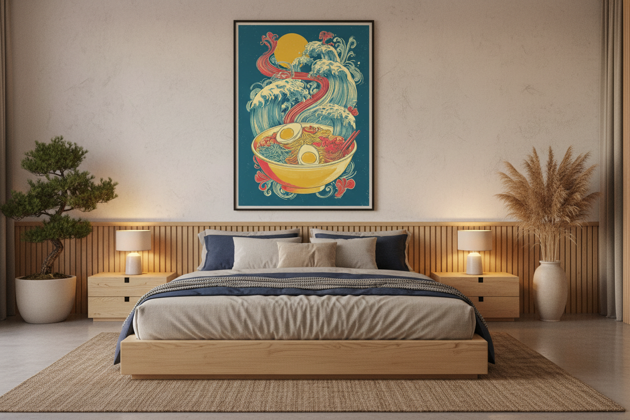 Japansk soveværelse med plakat
