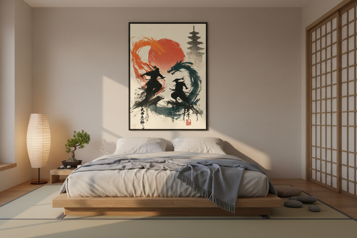 Japansk soveværelse med plakat