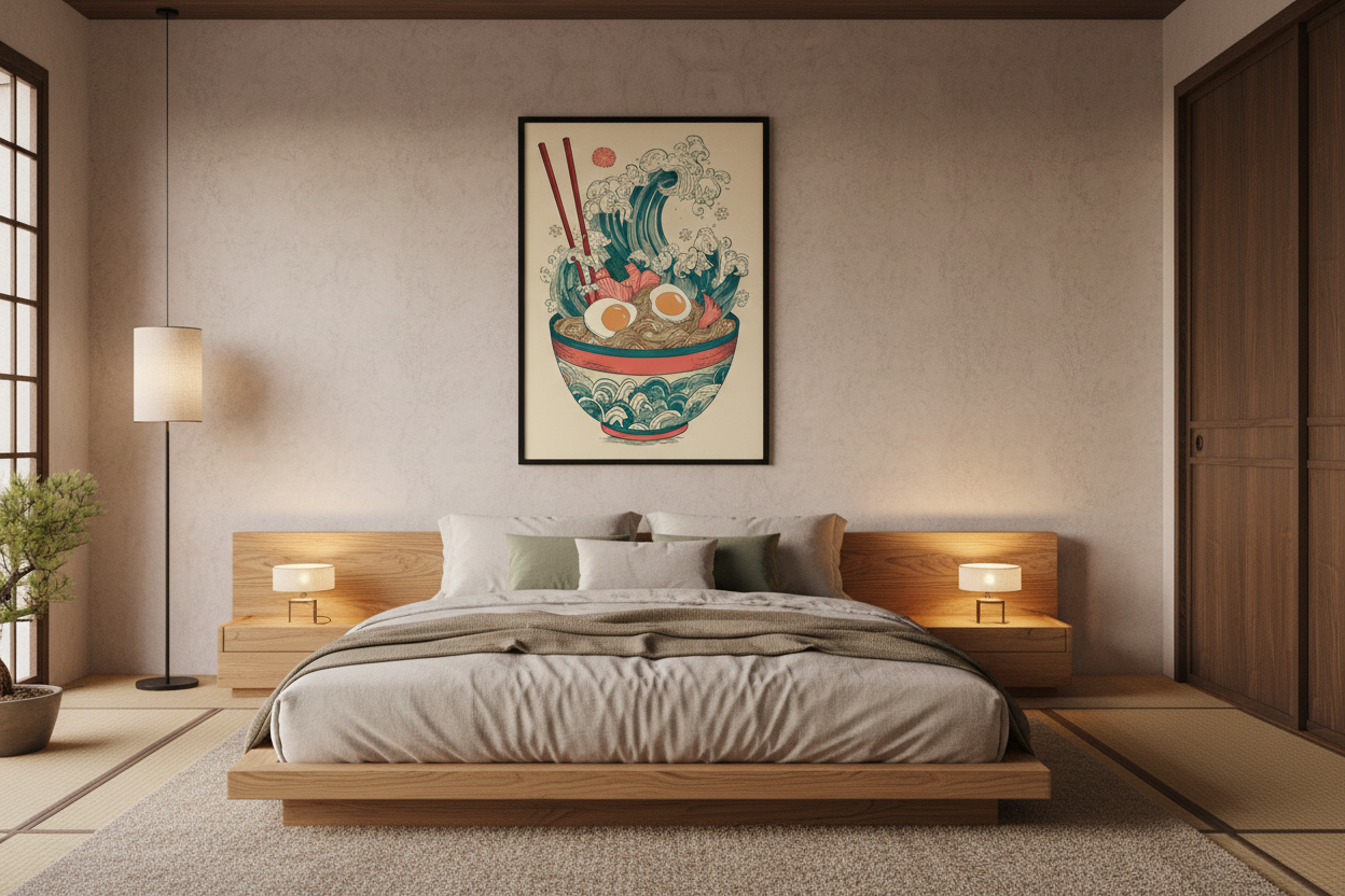 Japansk soveværelse med plakat