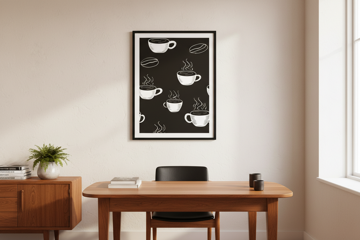 Kaffe Plakat 85 i kontor 1980'erne