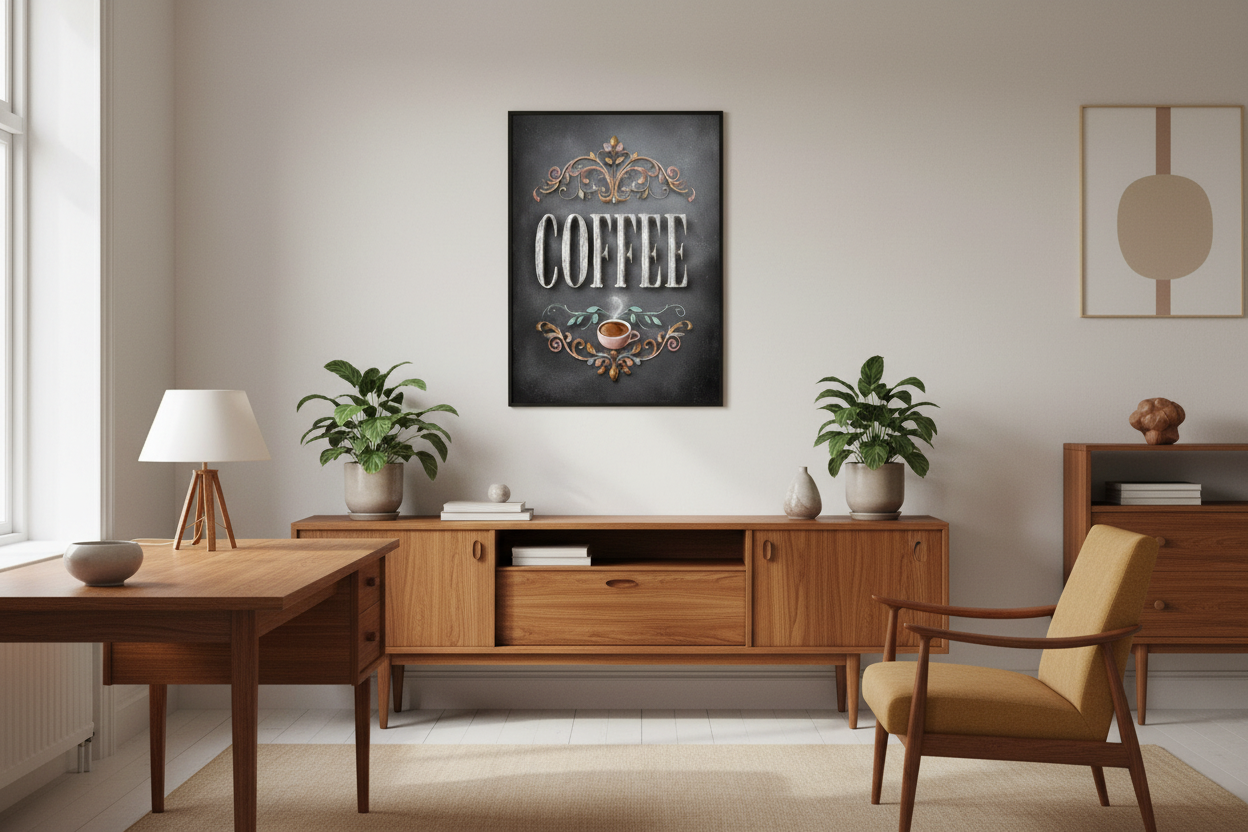 Kaffe Plakat 95 i kontor 1980'erne