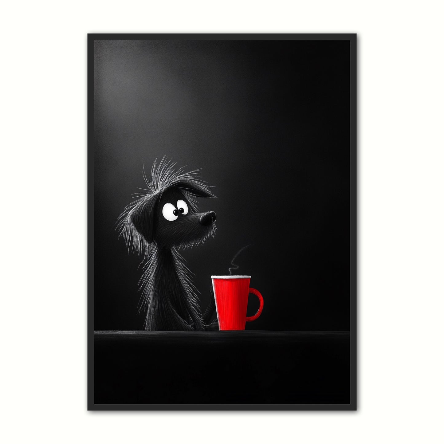 Kaffe Plakat 75 - Hund med Rød Kaffekop