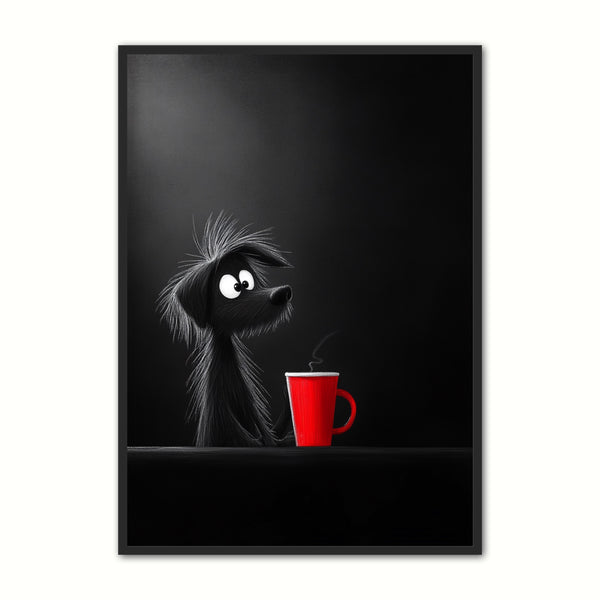 Kaffe Plakat Hund Med Rød Kaffekop
