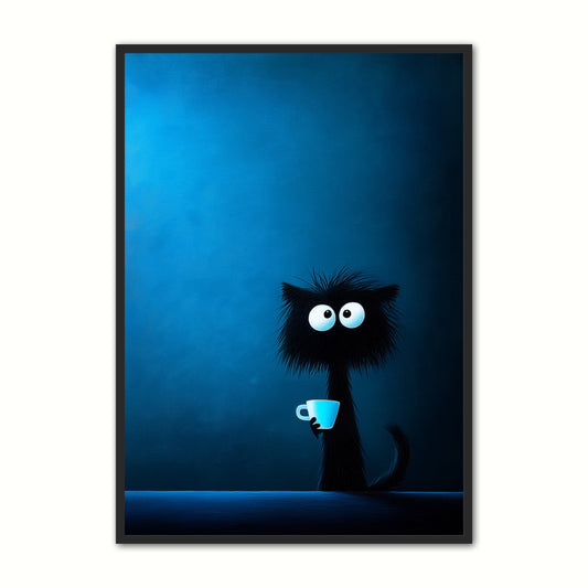 Kaffe Plakat 77 - Sort Kat med Kaffekop