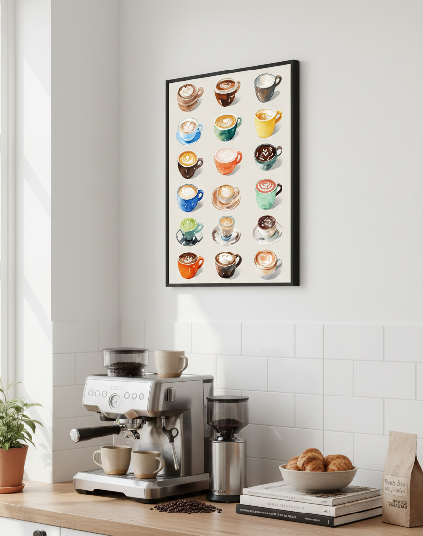 Kaffe Plakat 116 – Akvarel Lattekunst i Serie