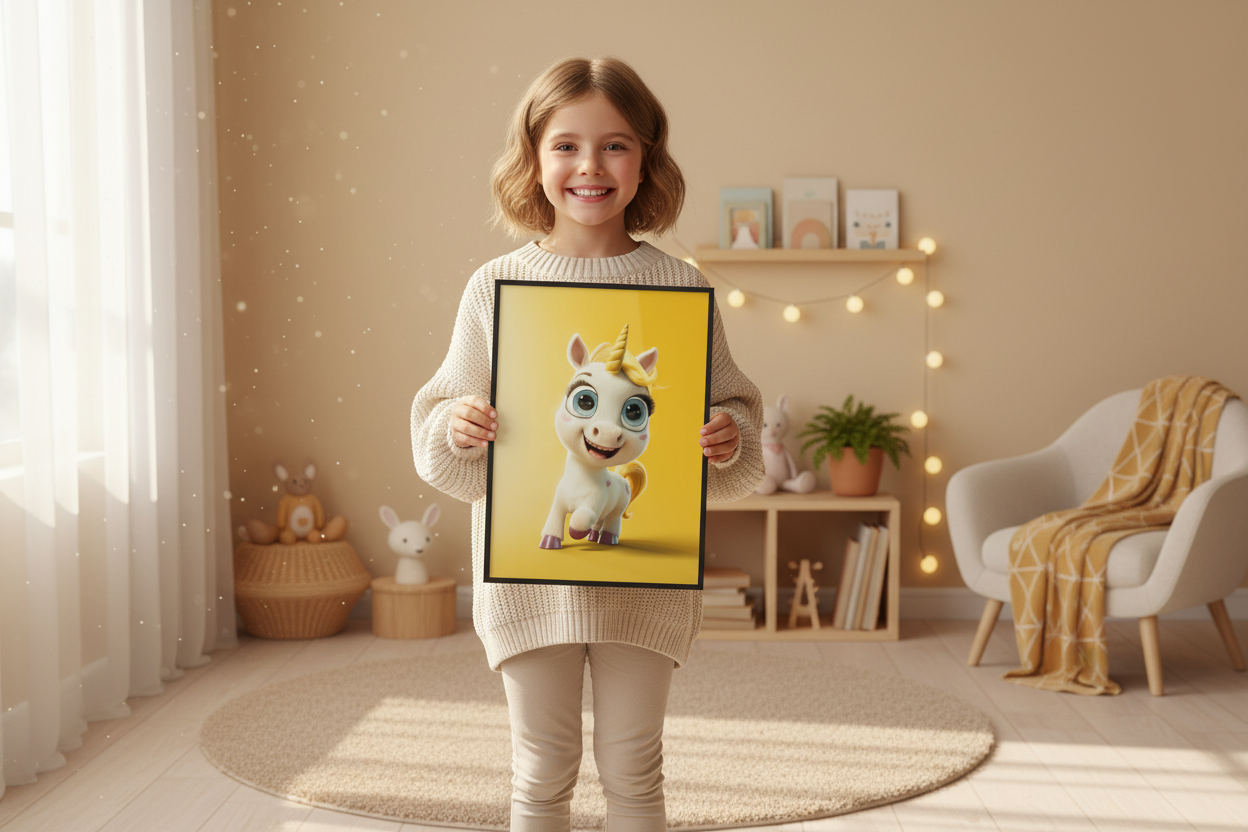 Pige holder enhjørning plakat