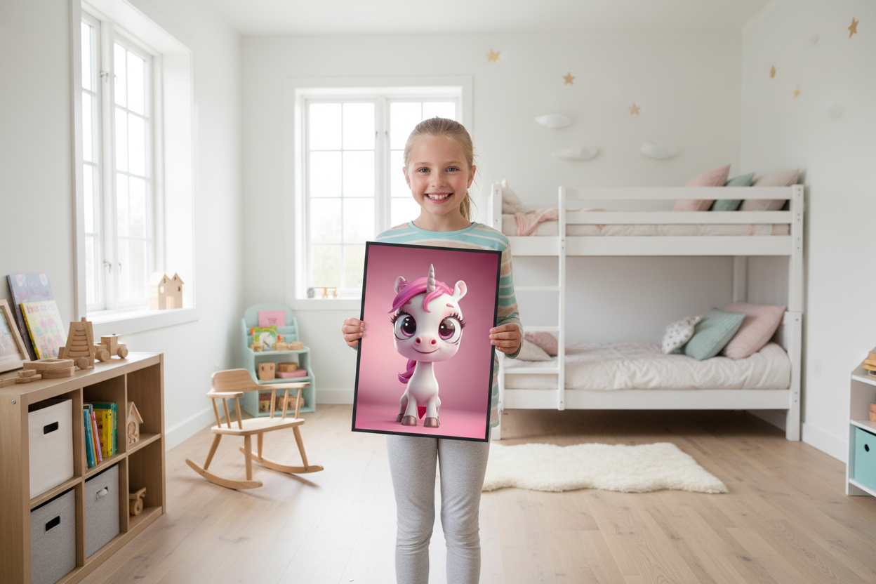 Pige holder enhjørning plakat