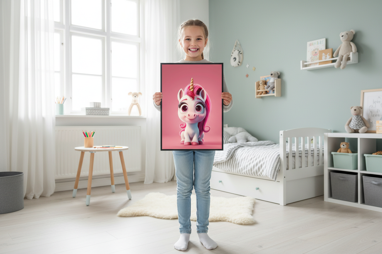 Pige holder enhjørning plakat