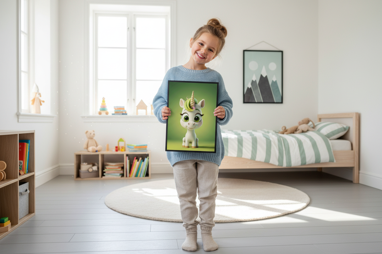 Pige holder enhjørning plakat