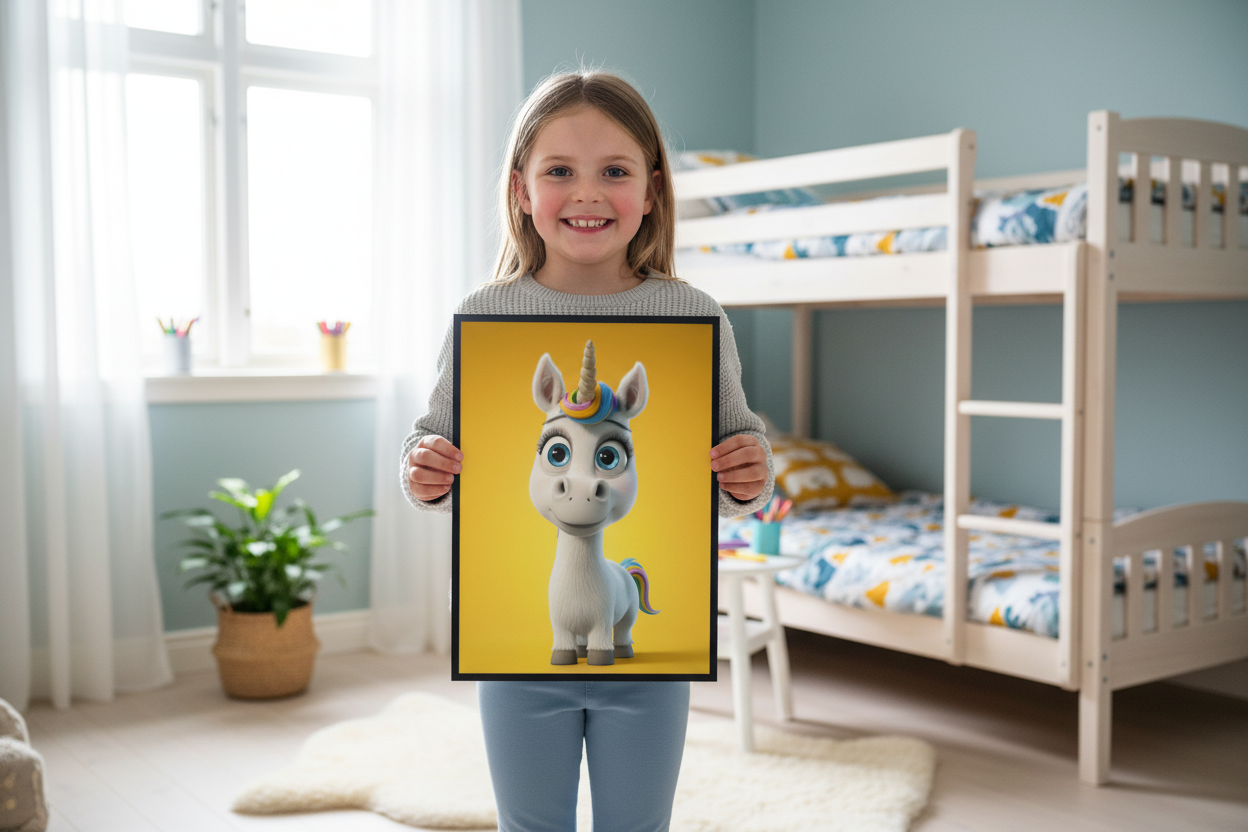Pige holder enhjørning plakat