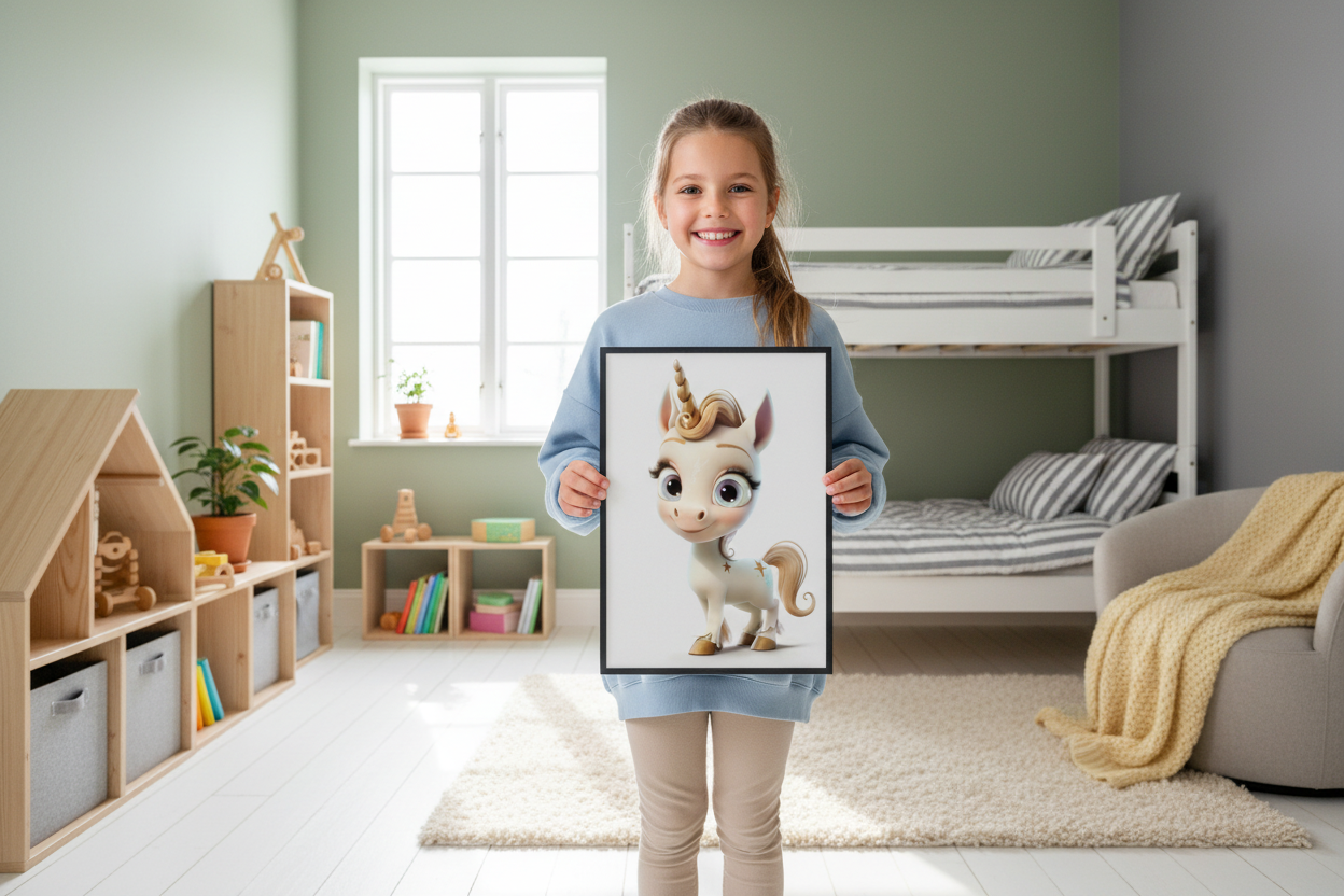 Pige holder enhjørning plakat