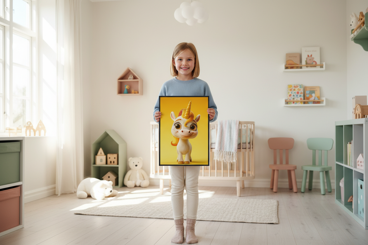 Pige holder enhjørning plakat