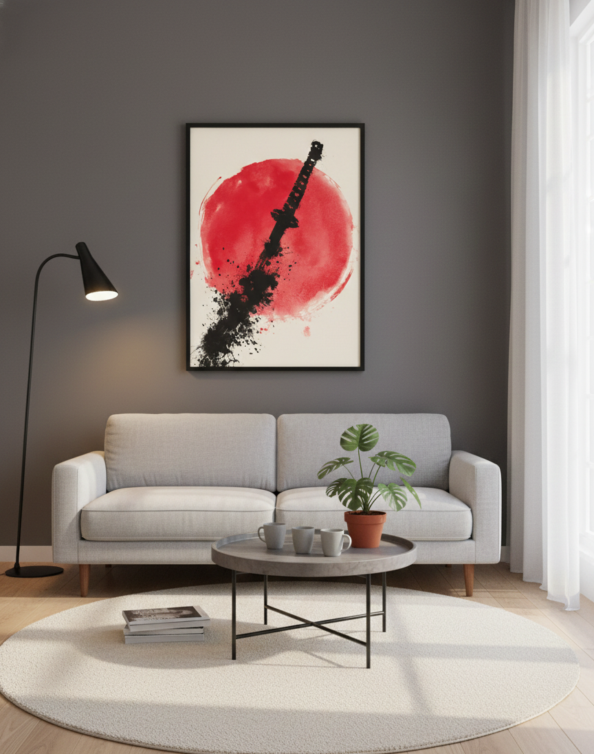 Japansk Plakat 165 – Katana i Blæk og Sol