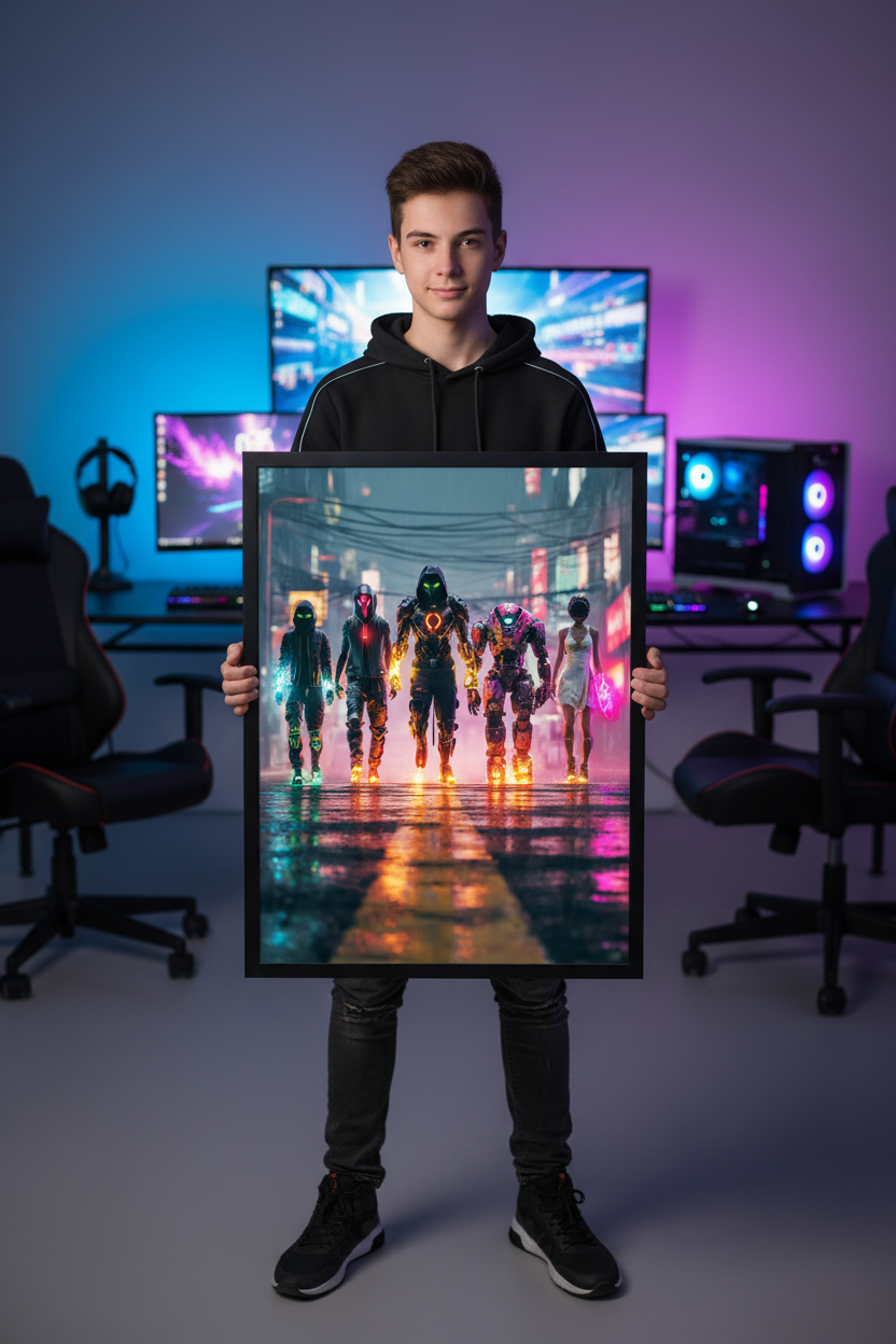 Teenager holder gaming plakat 50x70 cm i højkant