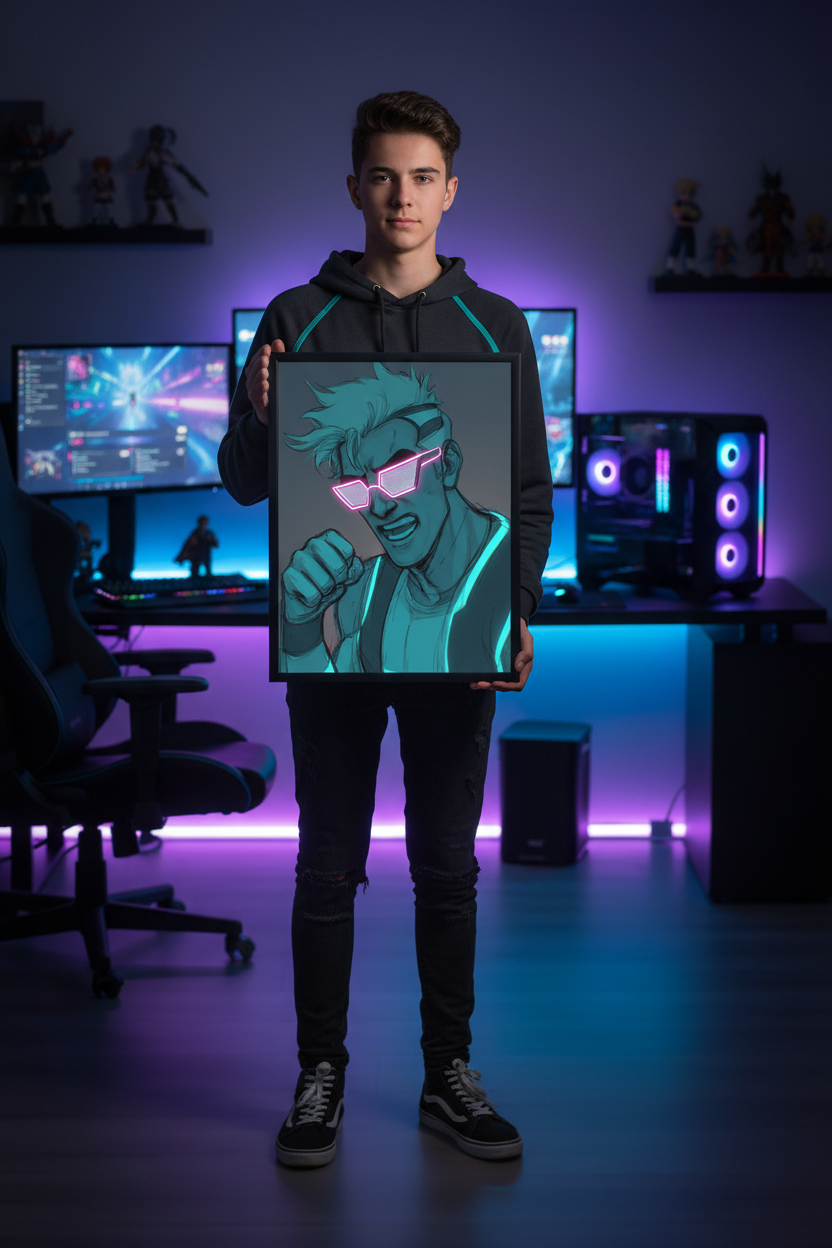 Teenager holder gaming plakat