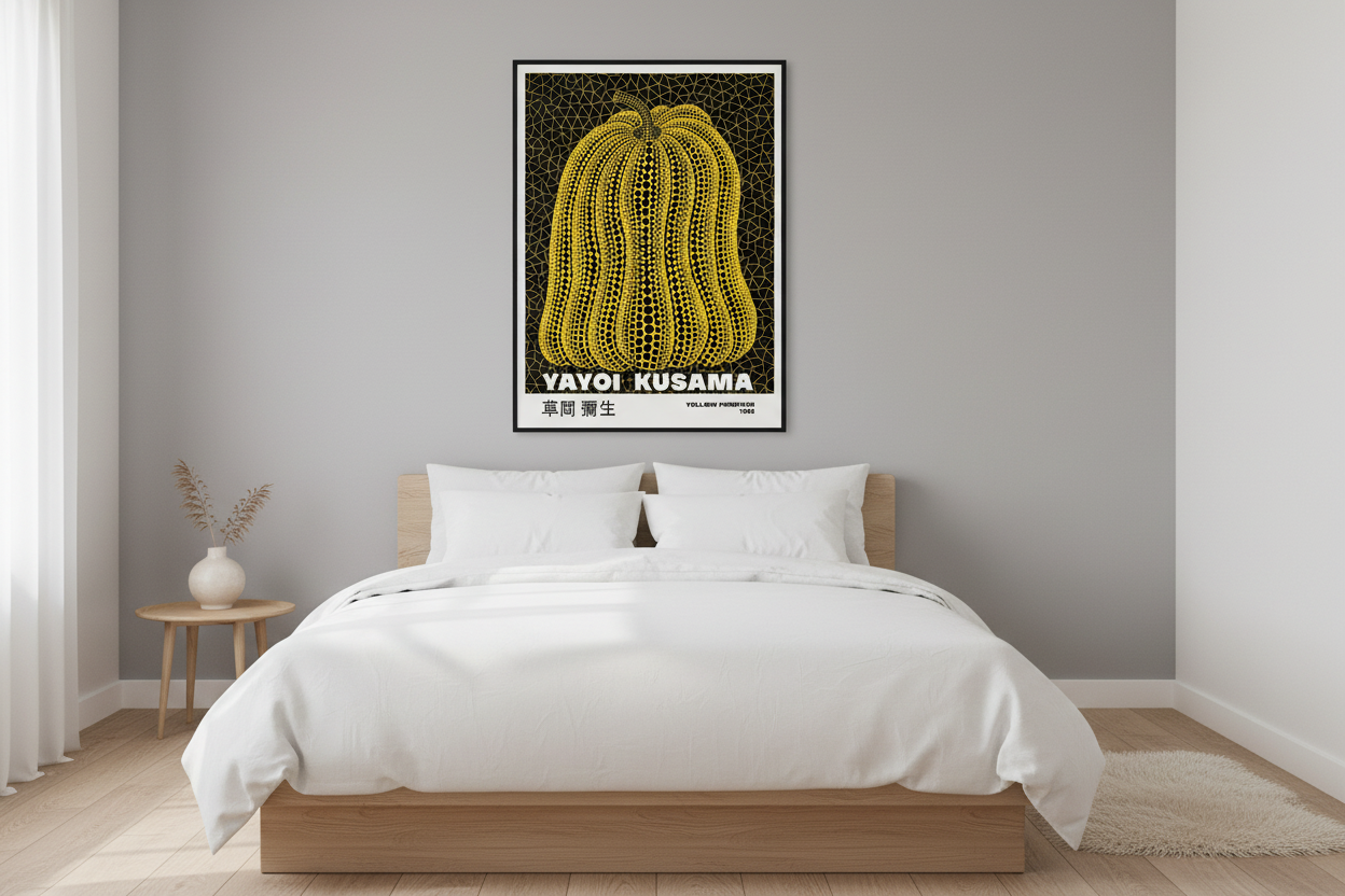 Yayoi Kusama Plakat 21 i nordisk soveværelse